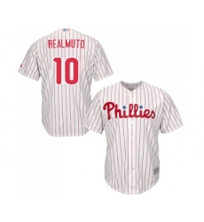 Youth Philadelphia Phillies #10 J. T. Realmuto Replica White Red Strip Home Cool Base Baseball Jersey