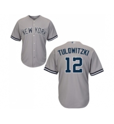 Men's New York Yankees #12 Troy Tulowitzki Replica Grey Road Baseball Jersey
