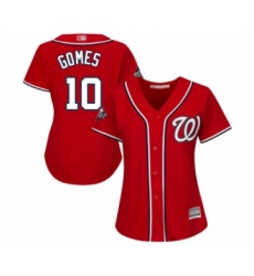 Women's Washington Nationals #10 Yan Gomes Authentic Red Alternate 1 Cool Base 2019 World Series Bound Baseball Jersey