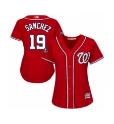 Women's Washington Nationals #19 Anibal Sanchez Authentic Red Alternate 1 Cool Base 2019 World Series Bound Baseball Jersey