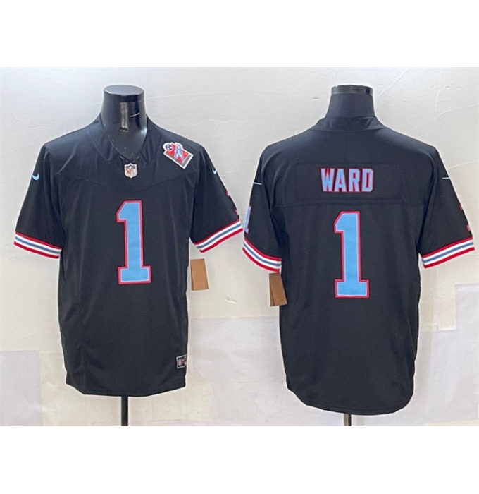 Men's Tennessee Titans #1 Cameron Ward Black 2025 Draft F.U.S.E. 1997 Throwback Vapor Limited Football Stitched Jersey