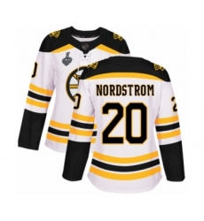 Women's Boston Bruins #20 Joakim Nordstrom Authentic White Away 2019 Stanley Cup Final Bound Hockey Jersey