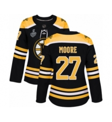 Women's Boston Bruins #27 John Moore Authentic Black Home 2019 Stanley Cup Final Bound Hockey Jersey