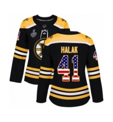 Women's Boston Bruins #41 Jaroslav Halak Authentic Black USA Flag Fashion 2019 Stanley Cup Final Bound Hockey Jersey