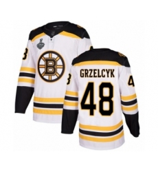 Youth Boston Bruins #48 Matt Grzelcyk Authentic White Away 2019 Stanley Cup Final Bound Hockey Jersey