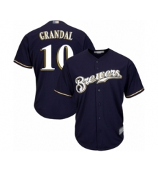 Men's Milwaukee Brewers #10 Yasmani Grandal Replica Navy Blue Alternate Cool Base Baseball Jersey