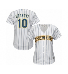Women's Milwaukee Brewers #10 Yasmani Grandal Authentic White Home Cool Base Baseball Jersey