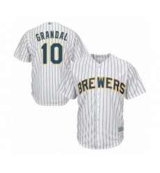 Youth Milwaukee Brewers #10 Yasmani Grandal Replica White Home Cool Base Baseball Jersey