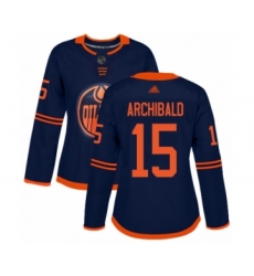 Women's Edmonton Oilers #15 Josh Archibald Authentic Navy Blue Alternate Hockey Jersey
