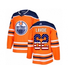 Men's Edmonton Oilers #62 Raphael Lavoie Authentic Orange USA Flag Fashion Hockey Jersey