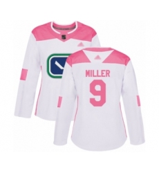 Women's Vancouver Canucks #9 J.T. Miller Authentic White Pink Fashion Hockey Jersey