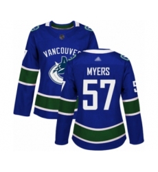 Women's Vancouver Canucks #57 Tyler Myers Authentic Blue Home Hockey Jersey