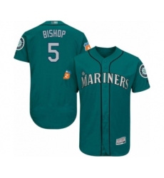 Men's Seattle Mariners #5 Braden Bishop Teal Green Alternate Flex Base Authentic Collection Baseball Player Jersey