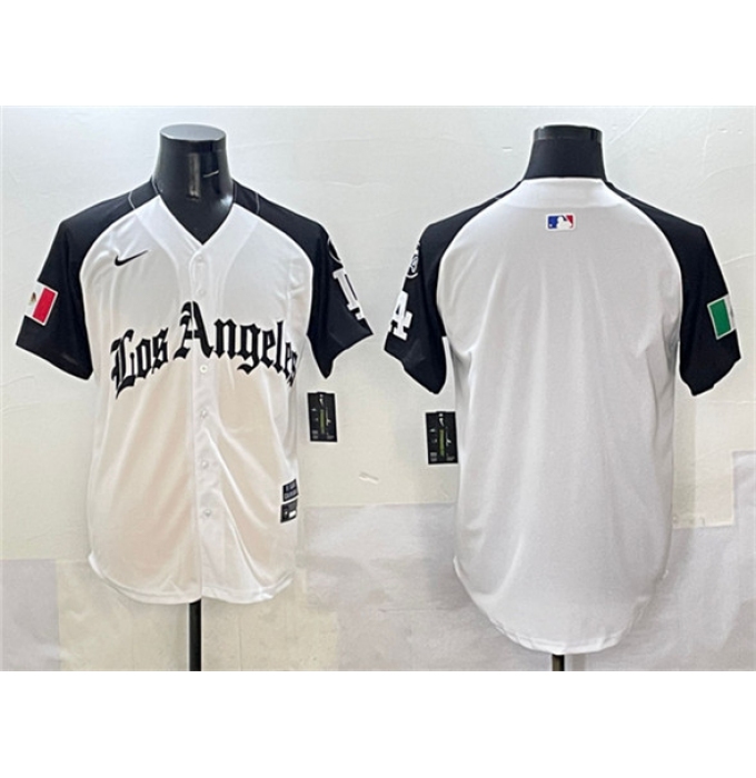 Men's Los Angeles Dodgers Blank Team Big Logo White Black Mexico 2025 LA Gothic Style With Fernando Vapor Premier Limited Stitched Baseball Jersey