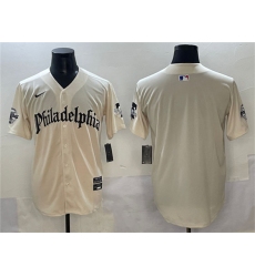 Men's Philadelphia Phillies Blank Cream Gothic Vapor Limited Stitched Jersey