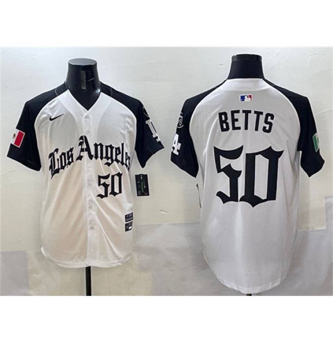 Men's Los Angeles Dodgers #50 Mookie Betts White Black Mexico 2025 LA Gothic Style With Fernando Vapor Premier Limited Stitched Baseball Jersey