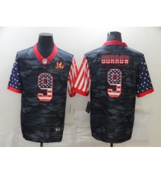 Men's Cincinnati Bengals #9 Joe Burrow Camo Flag Nike Limited Jersey