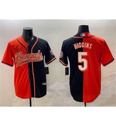 Men's Cincinnati Bengals #5 Tee Higgins Orange Black Split With Cool Base Stitched Jersey