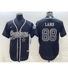 Men's Dallas Cowboys #88 CeeDee Lamb Black Reflective With Patch Cool Base Stitched Baseball Jersey