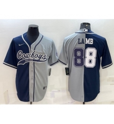Men's Dallas Cowboys #88 CeeDee Lamb Navy Blue Grey Two Tone With Patch Cool Base Stitched Baseball Jersey