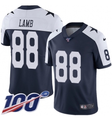 Men's Dallas Cowboys #88 CeeDee Lamb Navy Blue Thanksgiving Stitched 100th Season Vapor Throwback Limited Jersey
