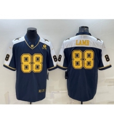 Men's Dallas Cowboys #88 CeeDee Lamb Navy Gold Edition With 1960 Patch Limited Stitched Football Jersey