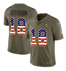 Youth Minnesota Vikings #18 Justin Jefferson Olive USA Flag Stitched NFL Limited 2017 Salute To Service Jersey Youth Minnesota Vikings #18 Justin Jefferson Olive USA Flag Stitched NFL Limited 2017 Salute To Service Jersey