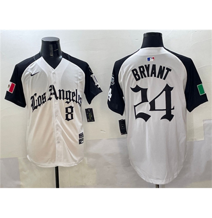 Men's Los Angeles Dodgers Front #8 Back #24 Kobe Bryant White Black Mexico 2025 LA Gothic Style With Fernando Vapor Premier Limited Stitched Baseball Jerse