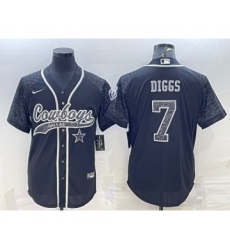 Men's Dallas Cowboys #7 Trevon Diggs Black Reflective With Patch Cool Base Stitched Baseball Jersey