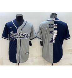 Men's Dallas Cowboys #7 Trevon Diggs Navy Gray Split With Patch Cool Base Stitched Baseball Jersey