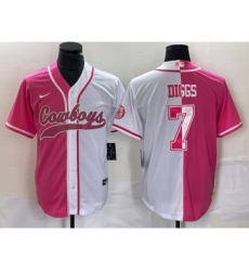 Men's Nike Dallas Cowboys #7 Trevon Diggs Pink White Two Tone Cool Base Stitched Baseball Jersey
