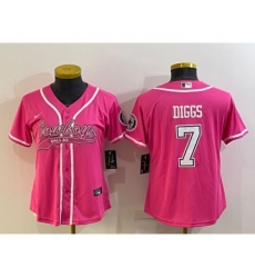 Women's Dallas Cowboys #7 Trevon Diggs Pink With Patch Cool Base Stitched Baseball Jersey