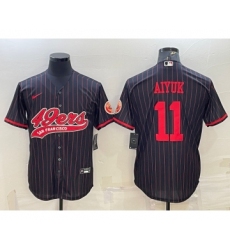 Men's San Francisco 49ers #11 Brandon Aiyuk Black Pinstripe With Patch Cool Base Stitched Baseball Jersey