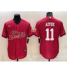 Men's San Francisco 49ers #11 Brandon Aiyuk Red Pinstripe With Patch Cool Base Stitched Baseball Jersey
