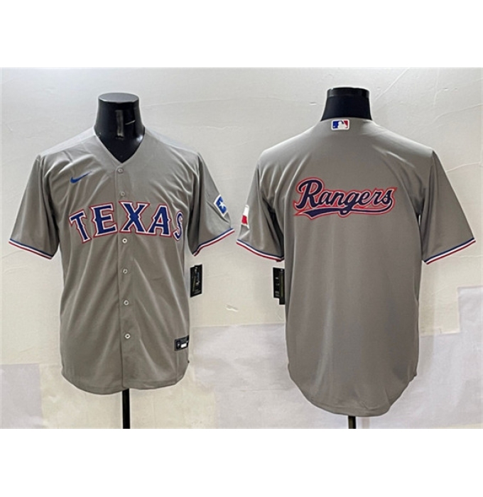 Men's Texas Rangers Team Big Logo Gray With Cool Base Stitched Baseball Jersey