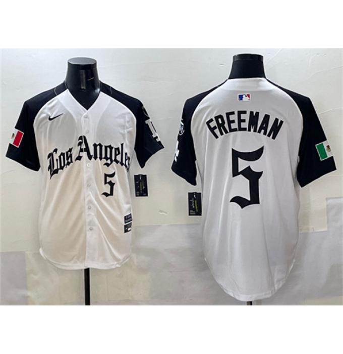 Men's Los Angeles Dodgers #5 Freddie Freeman White Black Mexico 2025 LA Gothic Style With Fernando Vapor Premier Limited Stitched Baseball Jersey