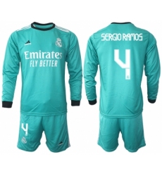 Men 2021-2022 Club Atletico Madrid second away blue Long Sleeve 4 Soccer Jersey