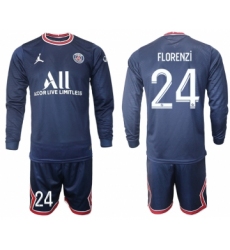 Men 2021-2022 Club Paris St German home blue Long Sleeve 24 Soccer Jersey