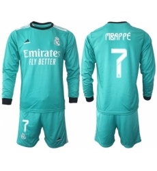 Men's 2021-2022 Club Atletico Madrid second away blue Long Sleeve 7 Soccer Jersey