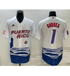 Men's Puerto Rico Baseball #4 Carlos Correa Number 2023 White World Baseball Classic Stitched Jersey