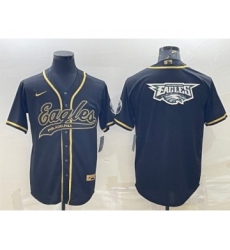 Men's Philadelphia Eagles Black Gold Team Big Logo With Patch Cool Base Stitched Baseball Jersey