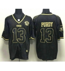 Men's San Francisco 49ers #13 Brock Purdy Black Gold With 75th Anniversary Stitched Jersey