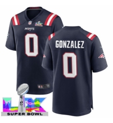 Men's New England Patriots #0 Christian Gonzalez Blue 2025 2026 Super Bowl LX F U S E Stitched Jersey