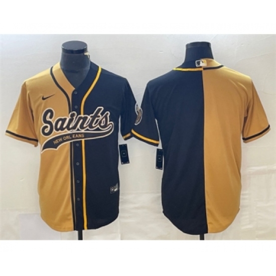 Men's Nike New Orleans Saints Black Gold Split Cool Base Stitched Baseball Jersey Men's Nike New Orleans Saints Black Gold Split Cool Base Stitched Baseball Jersey