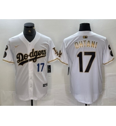 Mens Los Angeles Dodgers #17 Shohei Ohtani Number White Gold Fashion Stitched Cool Base Limited Jersey