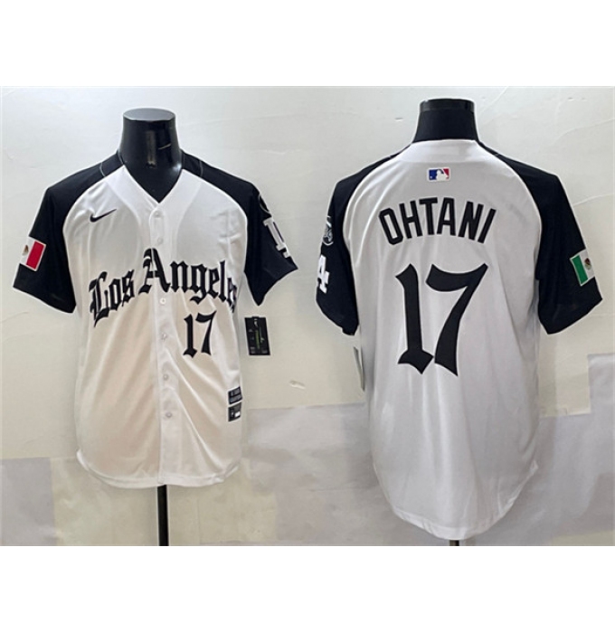 Men's Los Angeles Dodgers #17 Shohei Ohtani White Black Mexico 2025 LA Gothic Style With Fernando Vapor Premier Limited Stitched Baseball Jersey