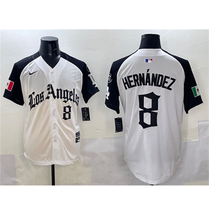 Men's Los Angeles Dodgers #8 Enrique Hernández White Black Mexico 2025 LA Gothic Style With Fernando Vapor Premier Limited Stitched Baseball Jersey
