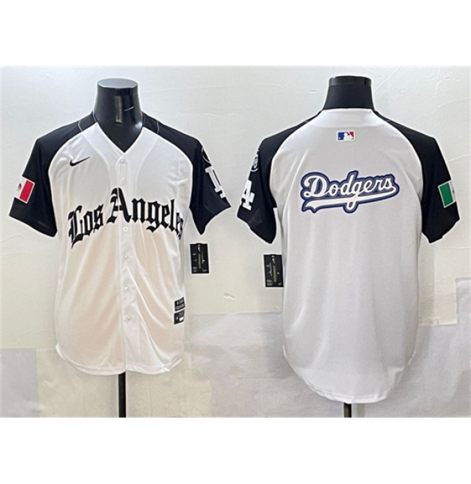 Men's Los Angeles Dodgers Team Big Logo White Black Mexico 2025 LA Gothic Style With Fernando Vapor Premier Limited Stitched Baseball Jersey