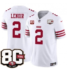 Men's San Francisco 49ers #2 Deommodore Lenoir White 2026 F.U.S.E. With 80th Anniversary & 2-Star C Vapor Untouchable Limited Stitched Football Jersey