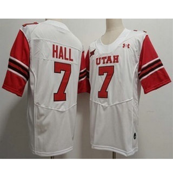 Men's Utah Utes #7 Johnathan Hall White College Football Jersey